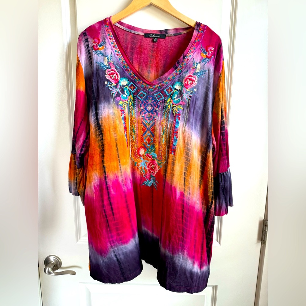 Chic Bohemian Floral Tunic in Pink and Orange